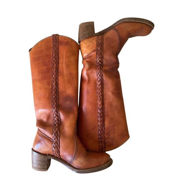 Vintage 70s Miss Capezio Brown Leather Boho Western Cowgirl Campus Boots 6 / 6.5 - Picture 5 of 8